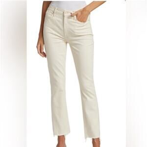Mother Jeans Womens 32 Mid Rise Dazzler Crop Fray Cream Puffs Raw Hem
